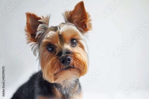 adorable yorkshire terrier posing gracefully against a white background isolated pet portrait