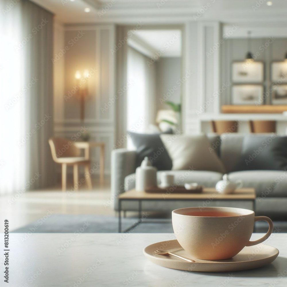 Obraz premium A Cup of tea at table with blurry background