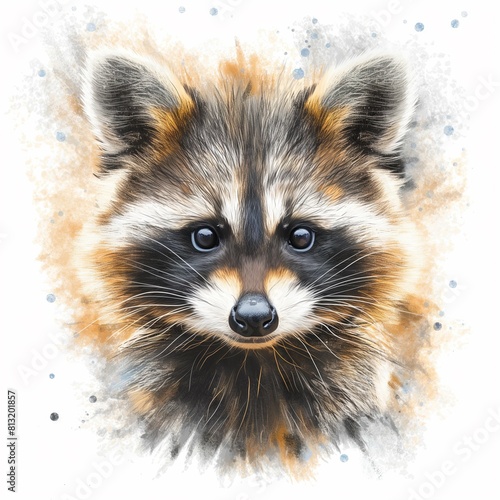 Watercolor cute raccoon. Print or post card concept banner
