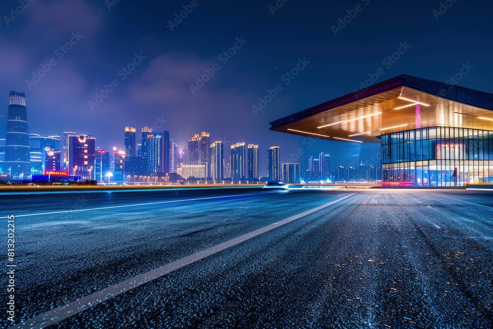 custom made wallpaper toronto digitalAsphalt road and city skyline with modern building at night in Suzhou, China - generative ai