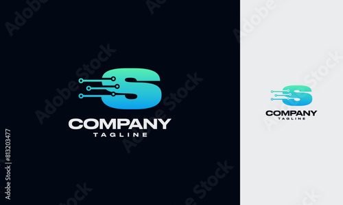 Letter S Gradient color logotype design with Dot Linked,Shape symbol, Technology and Digital Connection concept,All colors and text can be modified
