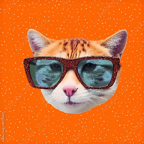 Cool Cat with Sunglasses 8 bit pixel graphics photo