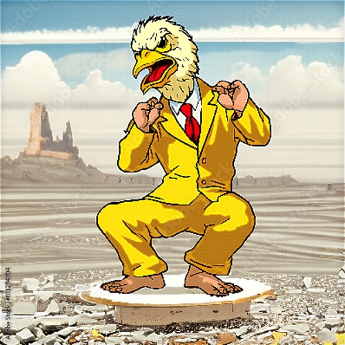 Energetic Chicken Dancing in Pop Art Style, 8 bit pixel graphics photo