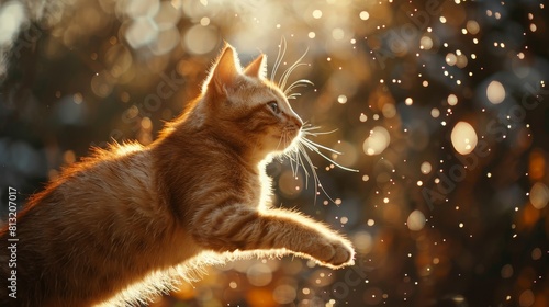 Cute cat playing in the rain. photo