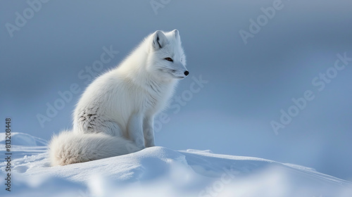 White arctic fox Vulpes Lagopus in the snow in the Arctic . Generative Ai