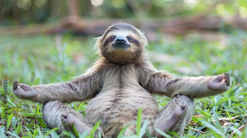 Cute Sloth Yoga on background . Generative Ai Cute Sloth Yoga on background . Generative Ai