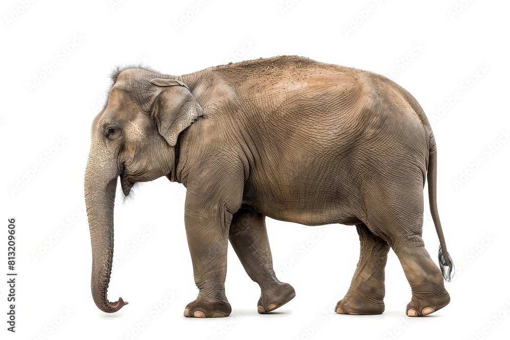 asian elephant female isolated on white background side view