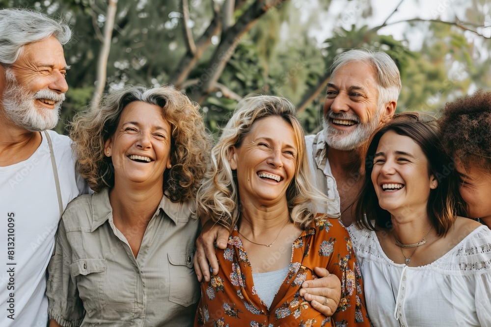 Group of senior friends laughing and having fun together outdoors in the park. Group of senior friends laughing and having fun together outdoors in the park.