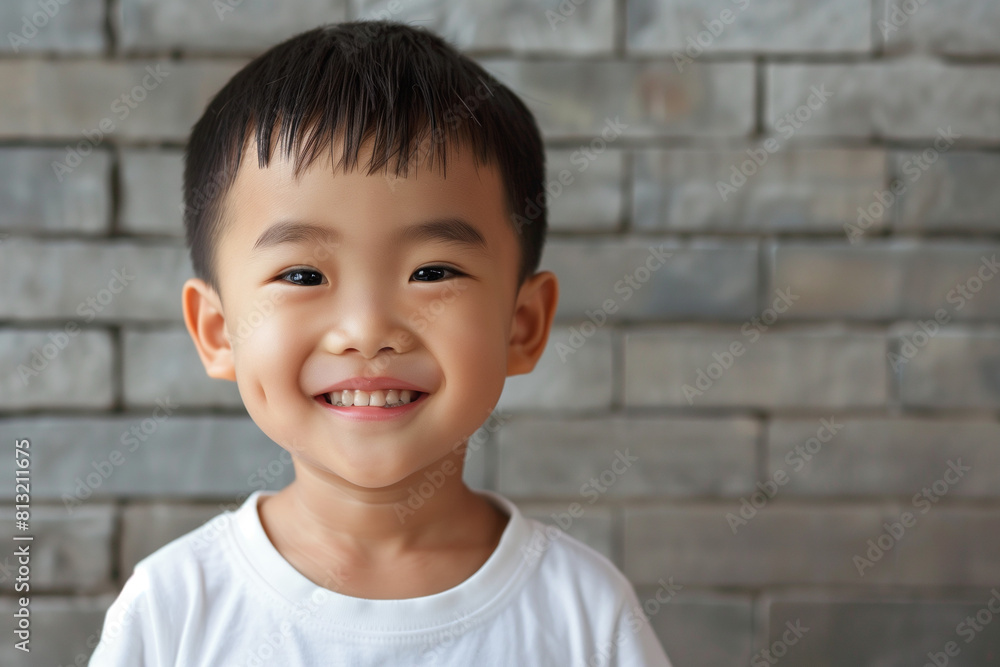 Chinese boy smiling in copy-space, depicting a cross-cultural expression of happiness and childhood in Asia