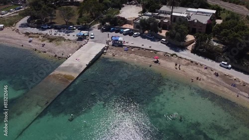 Boat slip way and beach, Mistra bay malta, May 2024 - Aerial view. High quality FullHD footage photo