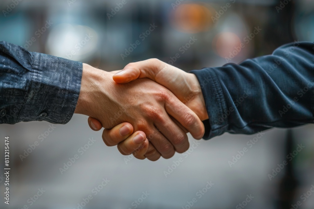 Friendly Handshake Between Two People Against a Brick Wall Friendly Handshake Between Two People Against a Brick Wall