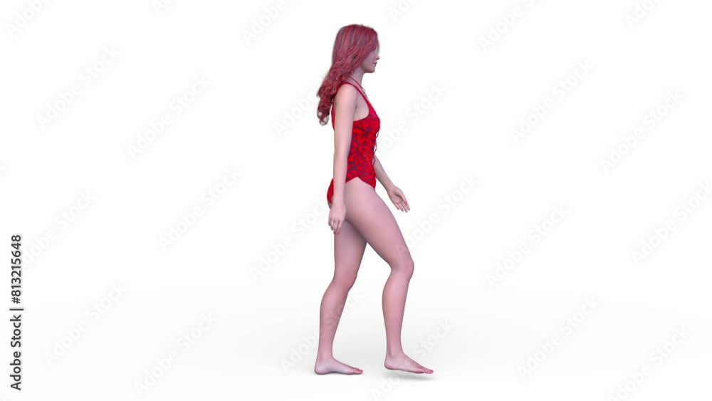 歩く水着姿の女性　3DCGレンダリング