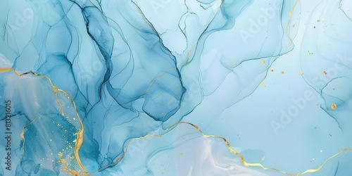 Wallpaper Mural Marble blue gold. Abstract blue and white marble background with golden lines, liquid art painting in the style of watercolor Torontodigital.ca