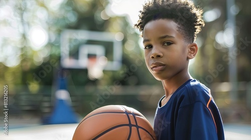 determined african american boy playing basketball outdoor court training sports poster