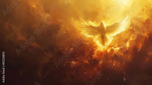 dramatic pentecost scene with descending holy spirit and dove spiritual digital painting photo