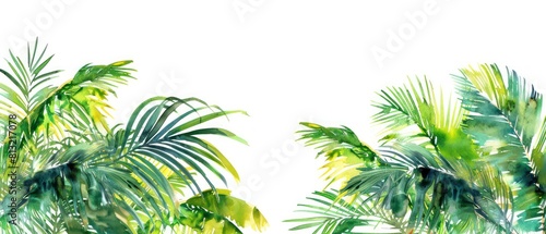 palm tree leafs watercolor  white background