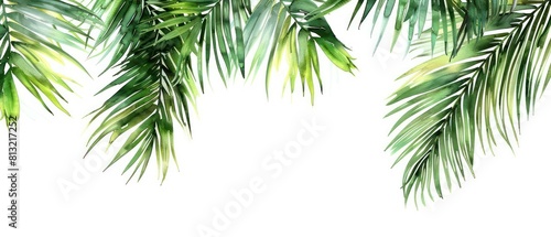 palm tree leafs watercolor  white background