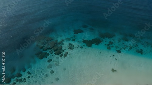 Aerial View of Turquoise Empty Ocean,coastal paradise, remote island, aerial seascape, tropical getaway, pristine shoreline