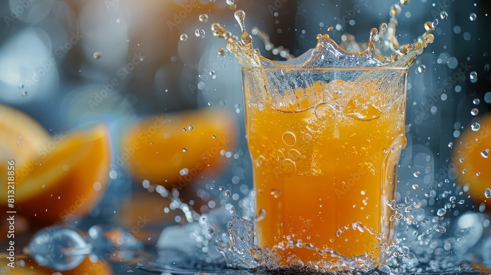 conceptual summer drink idea: splashing bright orange juice against a clear glass surface, creating a refreshing image conceptual summer drink idea: splashing bright orange juice against a clear glass surface, creating a refreshing image
