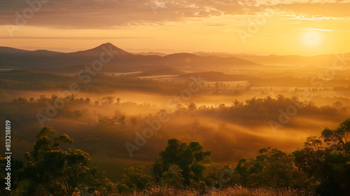 Sun Rises Over Misty Valley