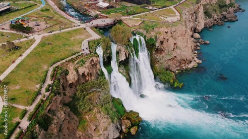 Duden Waterfall: 4K Drone Video Footage of Lower Duden Waterfall in Antalya photo