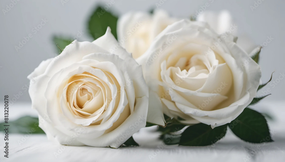 Minimalistic white roses on white background, ai Minimalistic white roses on white background, ai