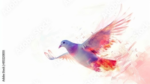 ethereal pigeon soaring heavenward spiritual animal companion ascension white background digital painting photo