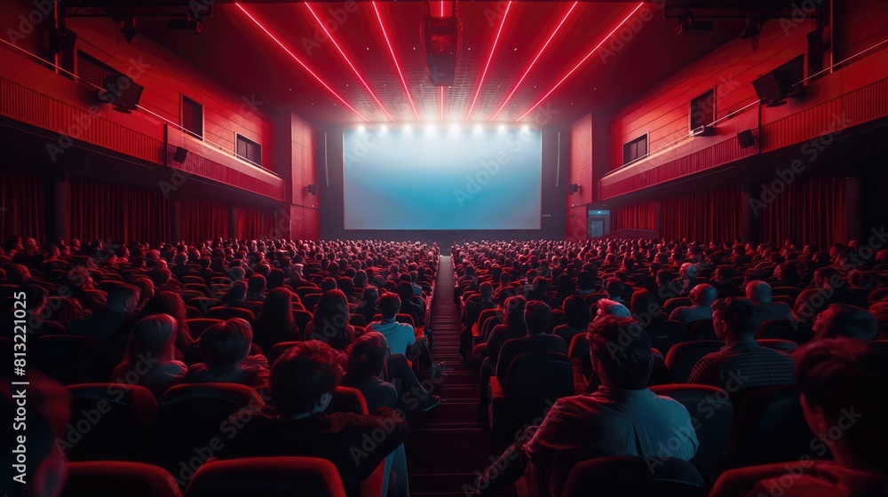 Cinema auditorium with rows of seats and curtains, mockup sinema screen ...