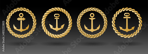 Golden anchors in rope frame labels © vectortatu