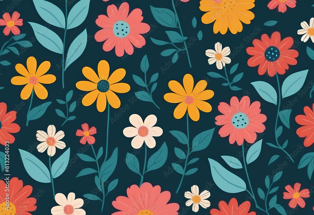 Abstract seamless pattern with butterflies flowers and summer leaves Abstract seamless pattern with butterflies flowers and summer leaves