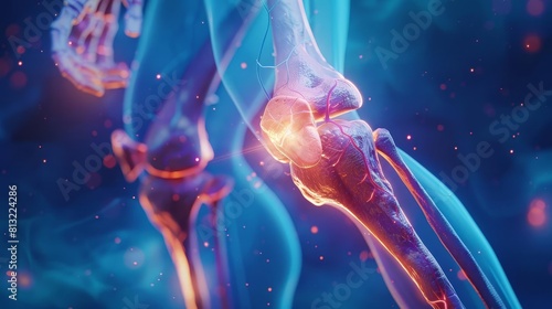 inflamed joint visualized in striking cgi on blue background medical illustration photo