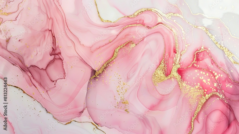 Marble pink with gold. Abstract pink and white marble background with golden lines, liquid art painting in the style of watercolor Marble pink with gold. Abstract pink and white marble background with golden lines, liquid art painting in the style of watercolor