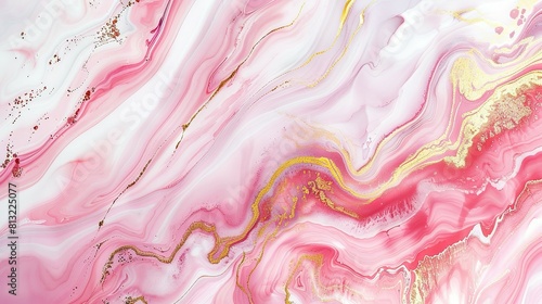 Marble pink with gold. Abstract pink and white marble background with golden lines, liquid art painting in the style of watercolor © Koplexs-Stock
