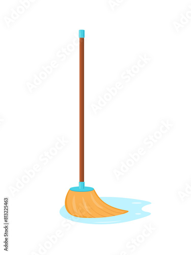 Mop bucket floor clean vector icon. Water mop wash cleaning isolated toilet bucket cartoon icon.
