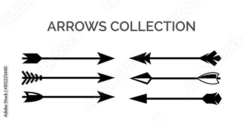 Vector hand drawn arrow tribal hipster set. Vintage rustic feather doodle arrow ethnic trendy warrior design.