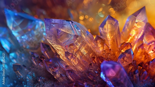A colorful cluster of crystals with a rainbow effect