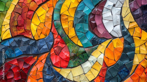 A colorful mosaic piece with a lot of different colors and shapes