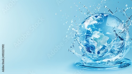 Planet earth shaped water droplet for water conservation concept with ample space for text placement