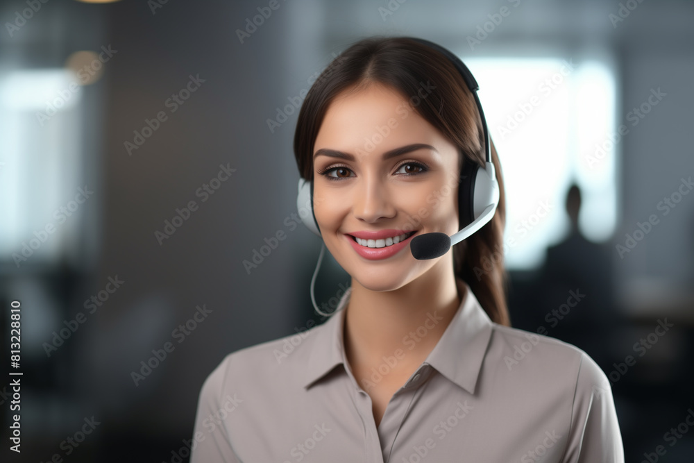 Call center, young woman and smile in contact us with CRM, headset with mic and mockup space. Customer service consultant, happy female and telemarketing with sales and help desk Call center, young woman and smile in contact us with CRM, headset with mic and mockup space. Customer service consultant, happy female and telemarketing with sales and help desk