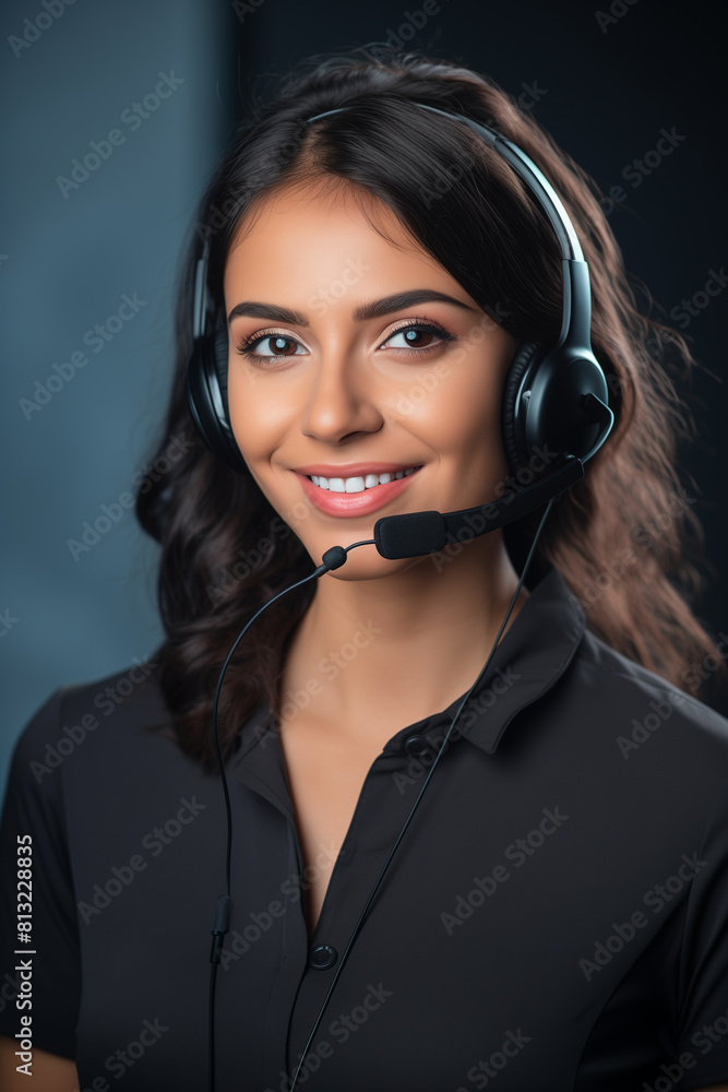 Call center, young woman and smile in contact us with CRM, headset with mic and mockup space. Customer service consultant, happy female and telemarketing with sales and help desk Call center, young woman and smile in contact us with CRM, headset with mic and mockup space. Customer service consultant, happy female and telemarketing with sales and help desk