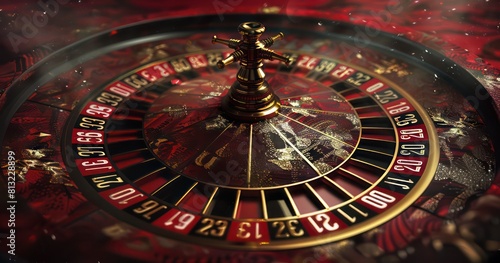 golden casino roulette, golden pieces of art flying around the scene