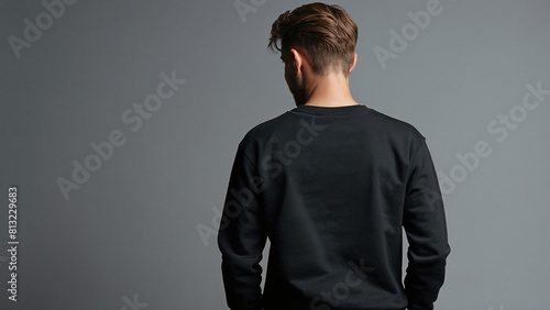 Blank  sweatshirt mock up front and back view in 
color black template . crew neck mock up Created Generative AI