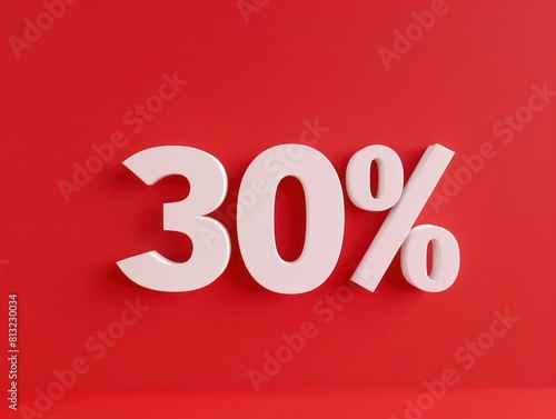 white 3d text 30% discount isolated on red background