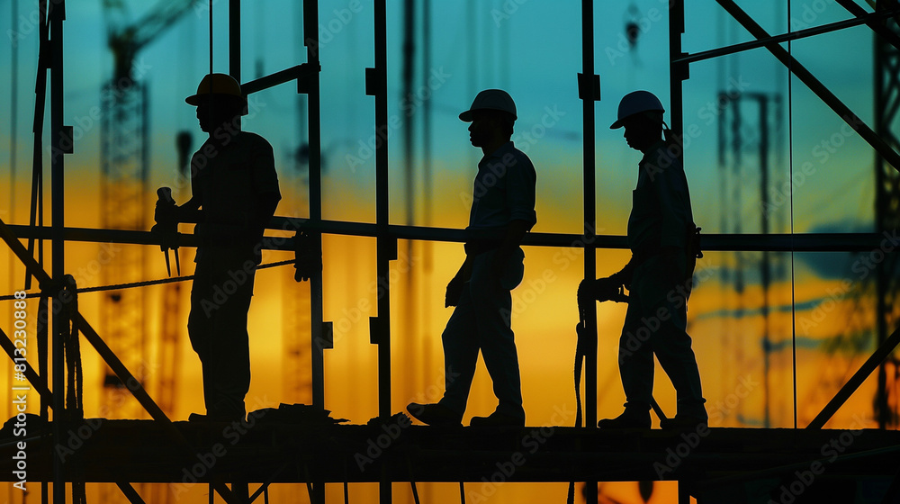 Construction Workers Silhouettes at Sunset Construction Workers Silhouettes at Sunset