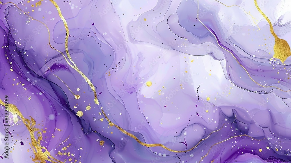 Marble violet with gold. Abstract violet and white marble background with golden lines, liquid art painting in the style of watercolor Marble violet with gold. Abstract violet and white marble background with golden lines, liquid art painting in the style of watercolor