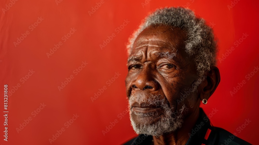 striking portrait of senior african american man with earrings intense gaze against vivid red background diversity and confidence concept striking portrait of senior african american man with earrings intense gaze against vivid red background diversity and confidence concept