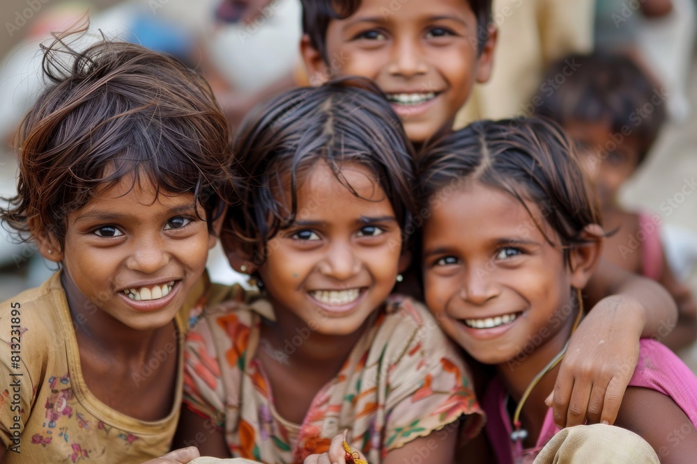 Portrait of a group of smiling indian girls in the street. Portrait of a group of smiling indian girls in the street.