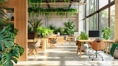 laptop table at Windows green Office enviroment