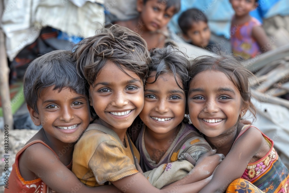 Portrait of a group of happy Indian kids. Portrait of a group of happy Indian kids.
