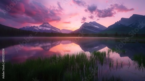 stunning sunset over mountains and lake in kananaskis landscape photography photo